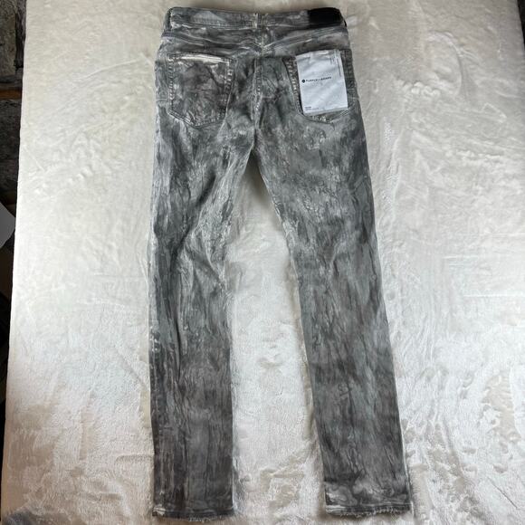 Purple Brand Slim Fit Jeans Men’s 36 Low Rise Button Fly P001 Gray Distressed - Picture 2 of 13